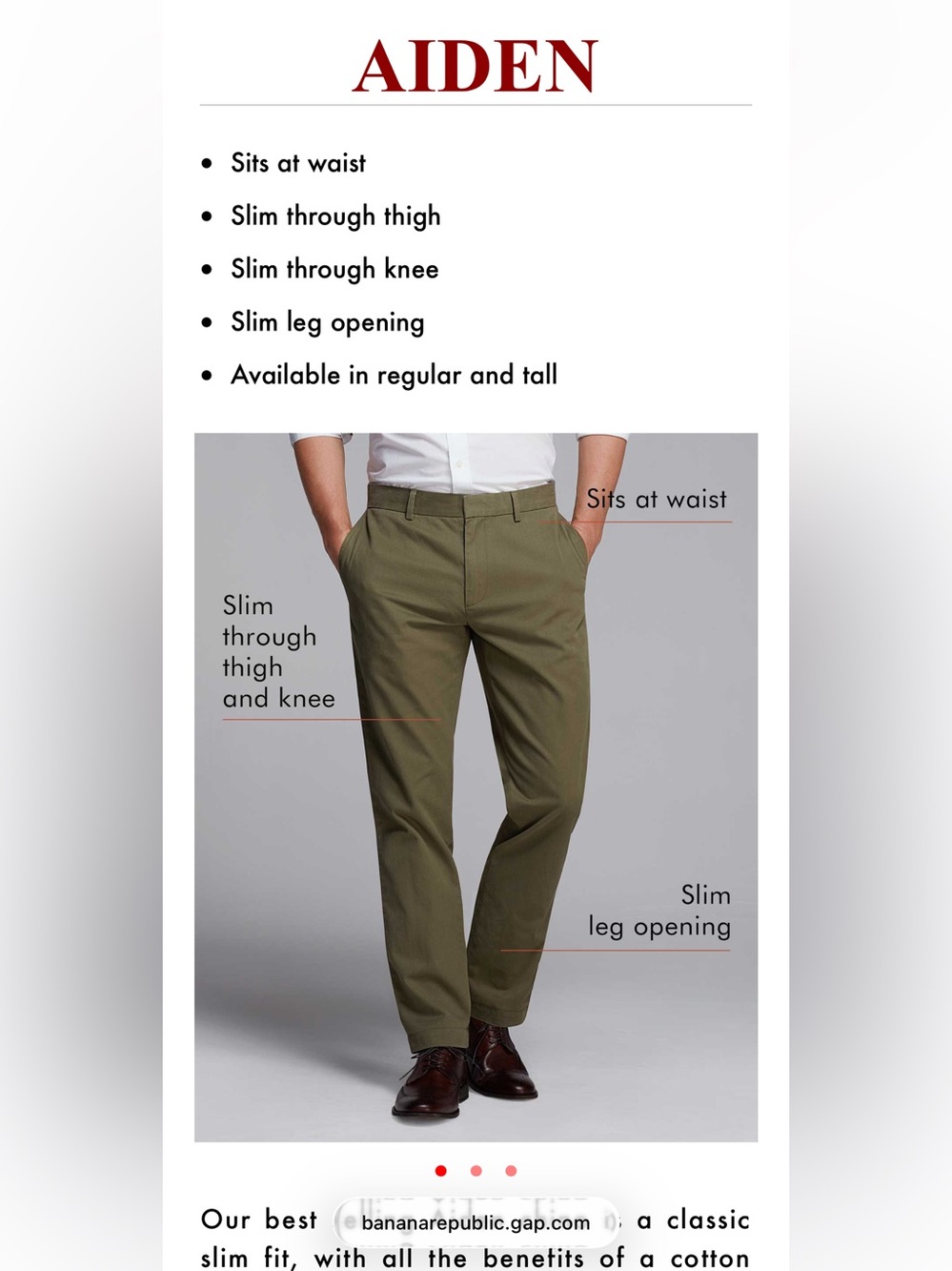 Banana Republic Men's Aiden Chino in Khaki 33x30